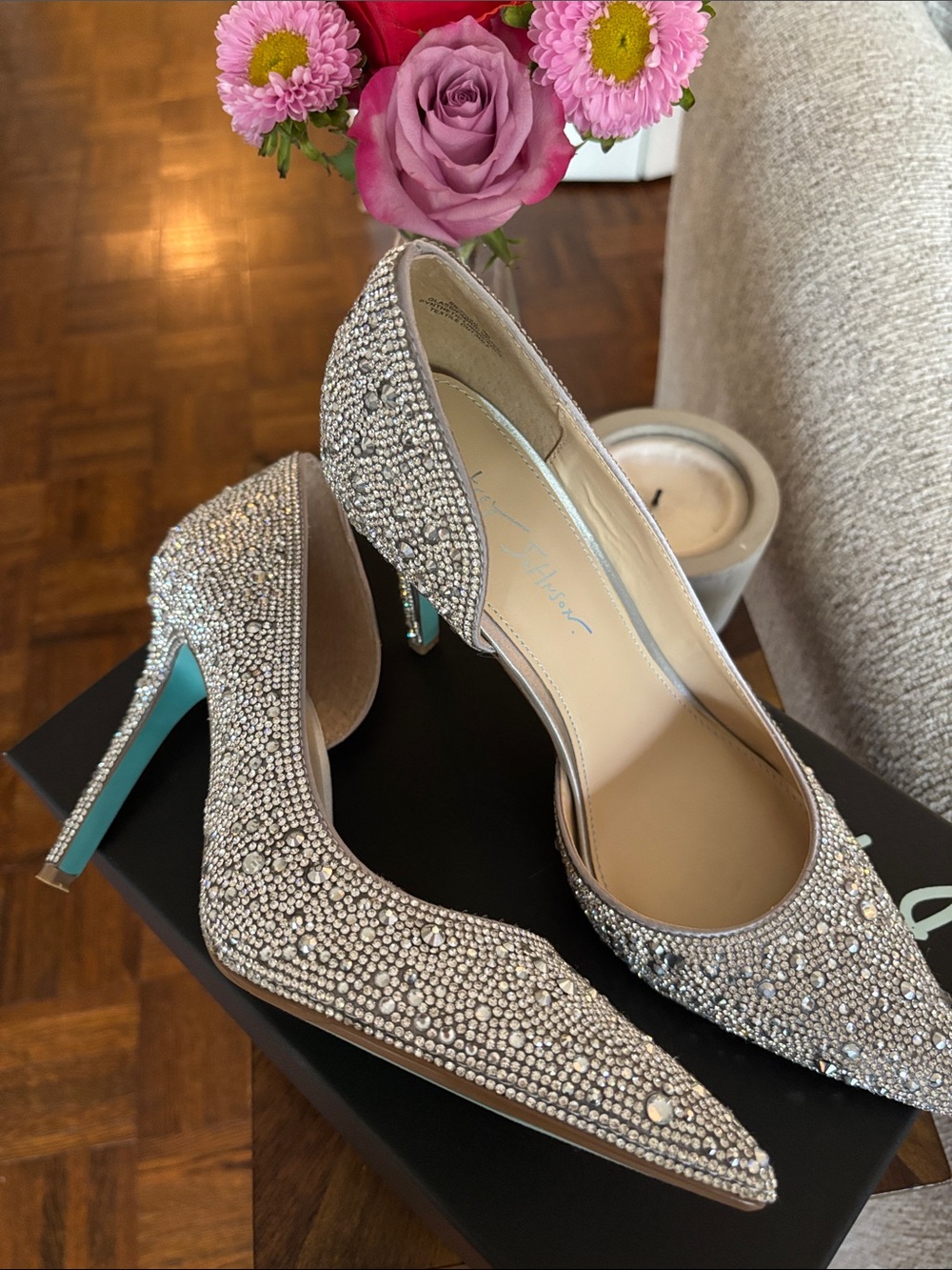 Betsey Johnson Hazil D’Orsay Heels.  Silver Crystal Pointed-Toe Pumps. New/9
